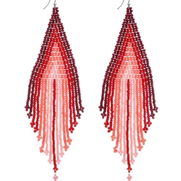 Red Ombré Beaded Tassel Earrings! - Picture 2 of 5
